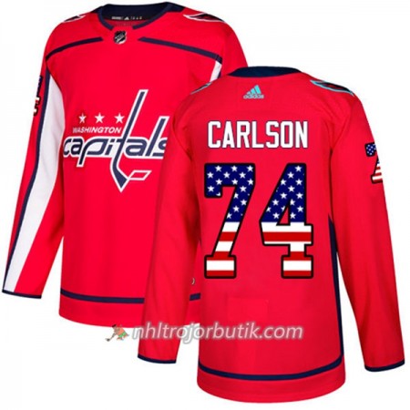 Män Ishockey Washington Capitals Tröja John Carlson 74 Adidas 2017-2018 Röd USA Flag Fashion Authentic